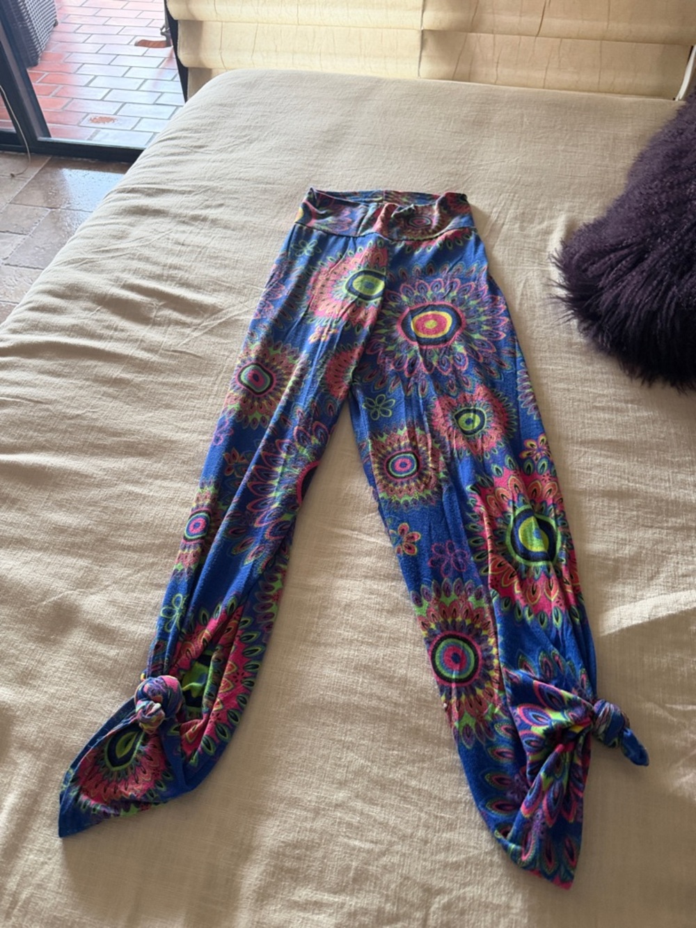 Women's Blue Floral Tie-Knot Wide Leg Pants